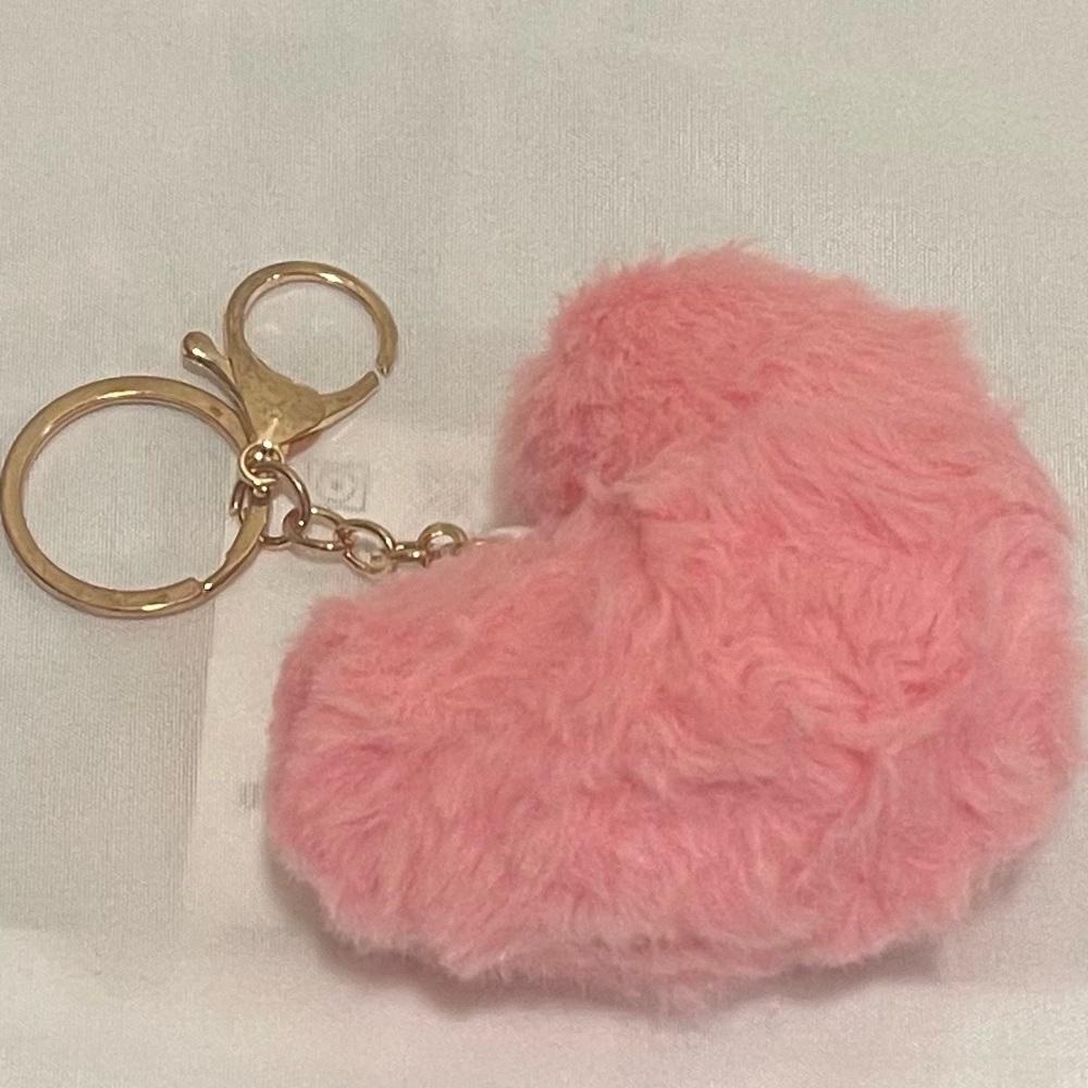 Pink Fuzzy Heart Keychain